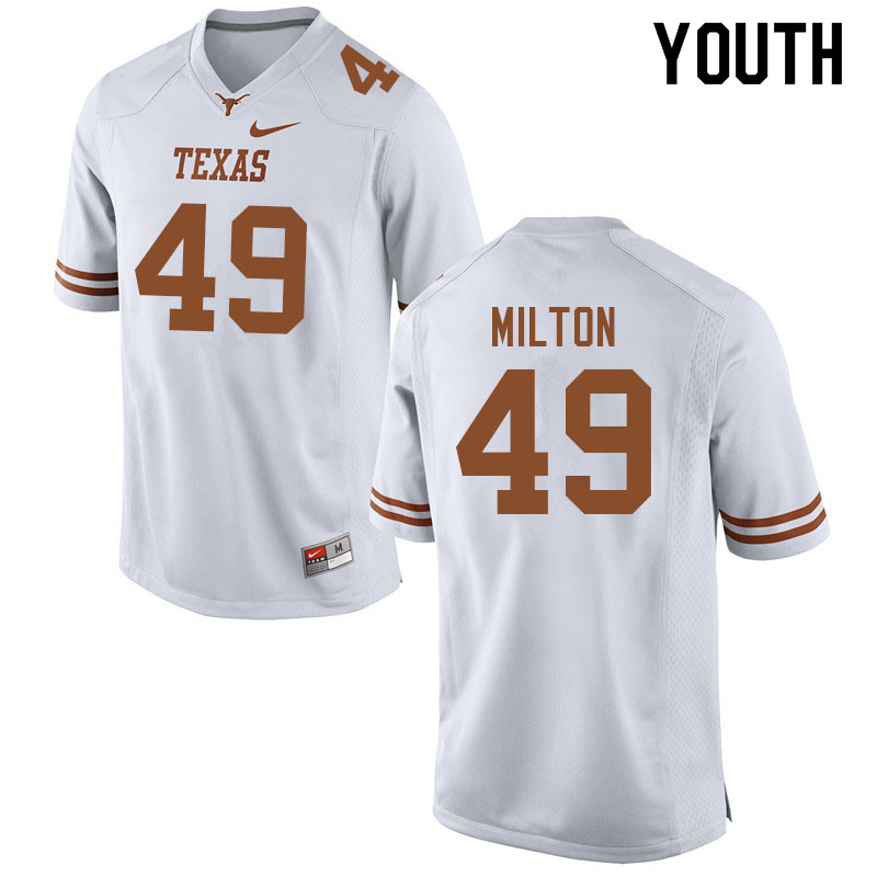 Youth #49 Thatcher Milton Texas Longhorns College Football Jerseys Sale-White